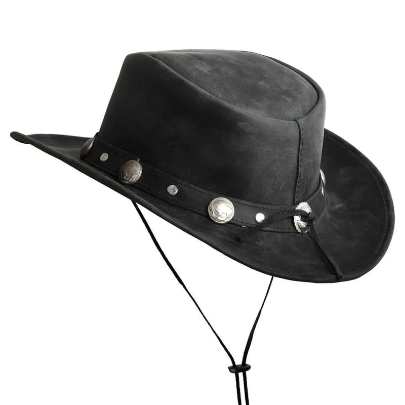 Unisex Western Style Vintage Black Leather Cowboy Hat