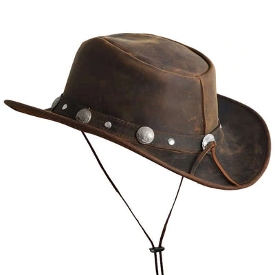 Unisex Western Style Vintage Brown Leather Cowboy Hat