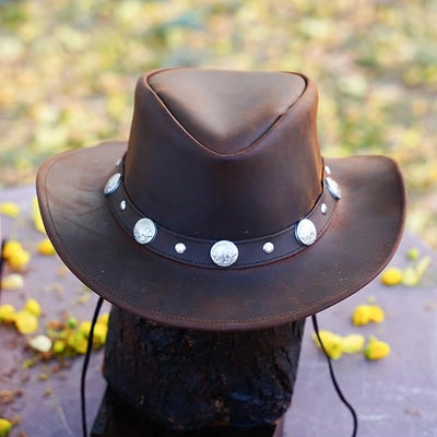 Unisex Western Style Vintage Leather Cowboy Hat