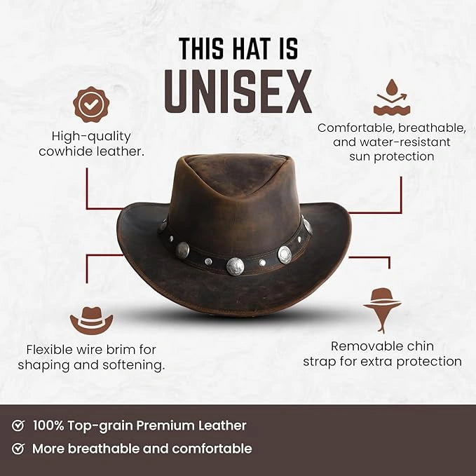 Unisex Western Style Vintage Leather Cowboy Hat
