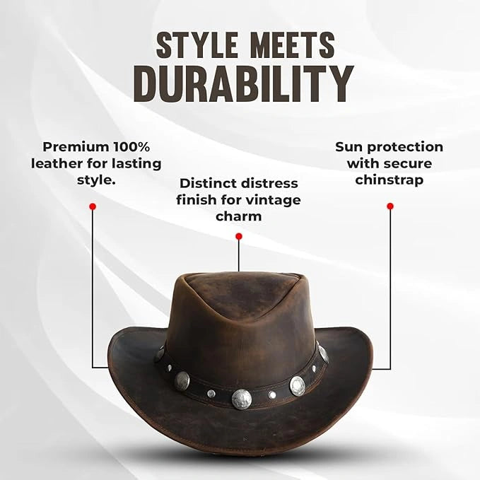 Unisex Western Style Vintage Leather Cowboy Hat