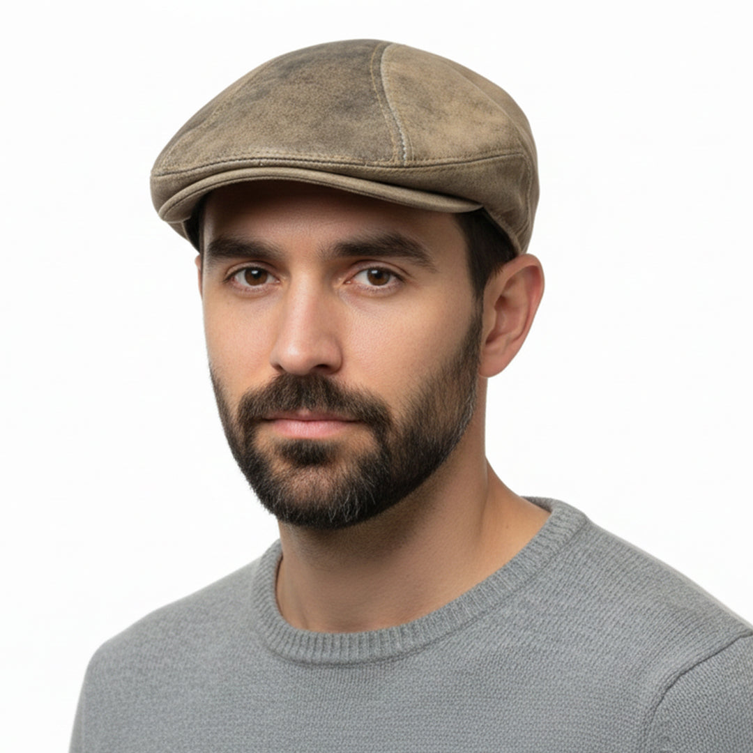 Konic Distressed Genuine Leather Flat Ivy Cap for Men &amp; Women – Vintage Newsboy Cap Classic Short Brim