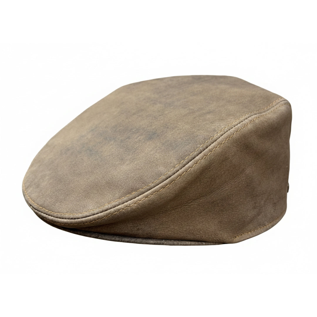 Konic Distressed Genuine Leather Flat Cap for Men &amp; Women – Vintage Newsboy Cap - Brown