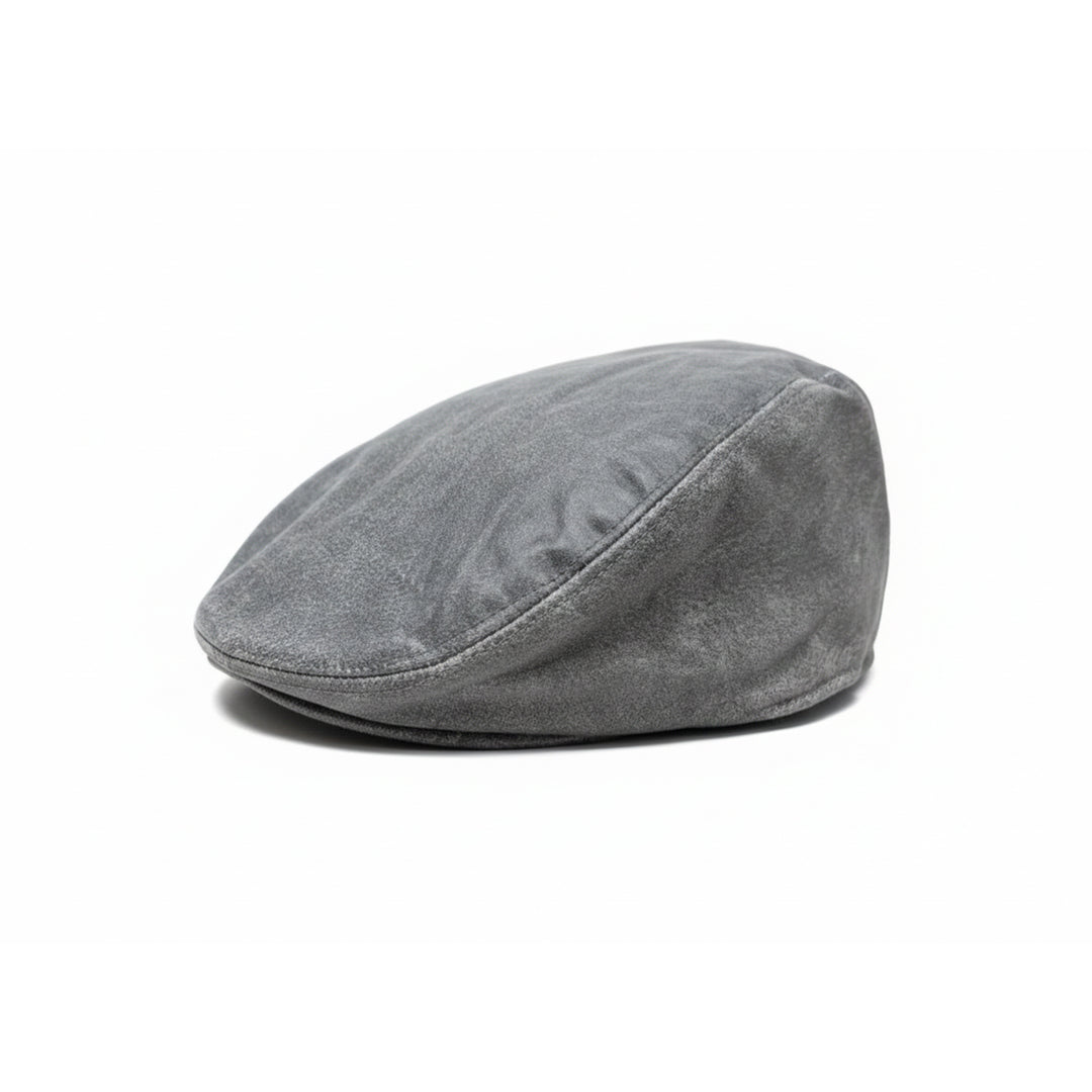 Genuine Leather Flat Ivy Cap for Men &amp; Women – Classic Newsboy Driving Hat with Adjustable Fit, Soft Lining &amp; Short Brim – Gray