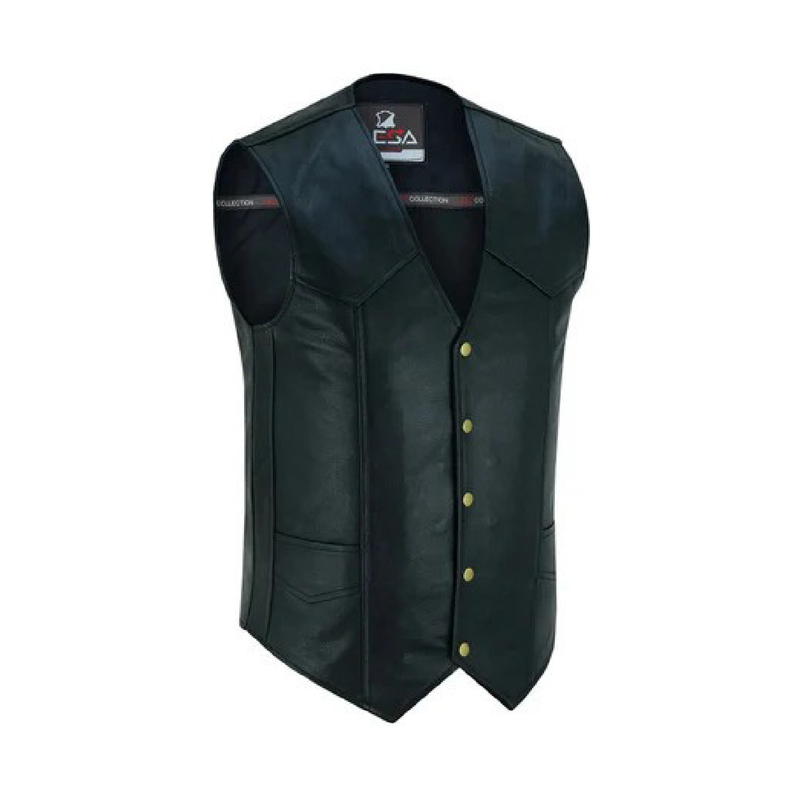 Mens Leather Vest Classic Snap Front Vest Gun Pockets