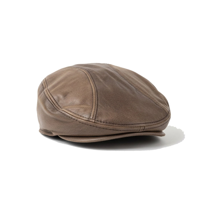 Genuine Distressed Leather Flat Ivy Cap for Men &amp; Women – Vintage Newsboy Driving Hat with Adjustable Fit, Soft Lining &amp; Classic Short Brim – Light Brown