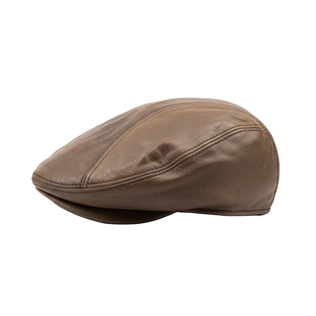 Genuine Distressed Leather Flat Ivy Cap for Men &amp; Women – Vintage Newsboy Driving Hat with Adjustable Fit, Soft Lining &amp; Classic Short Brim – Light Brown