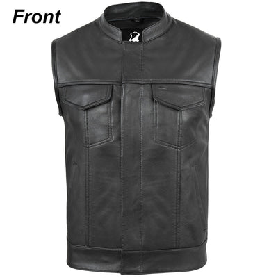 Mens Motorcycle Biker Black Leather Vest Anarchy Club Concealed Carry
