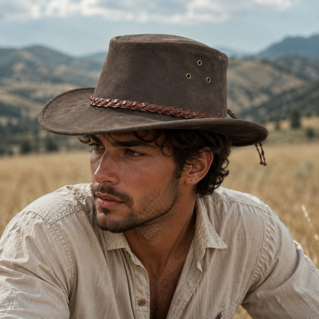 Buttermere Top Grain Leather Cowboy Hat for Men &amp; Women – Handcrafted Western Outback Hat with Braided Band &amp; Wide Brim