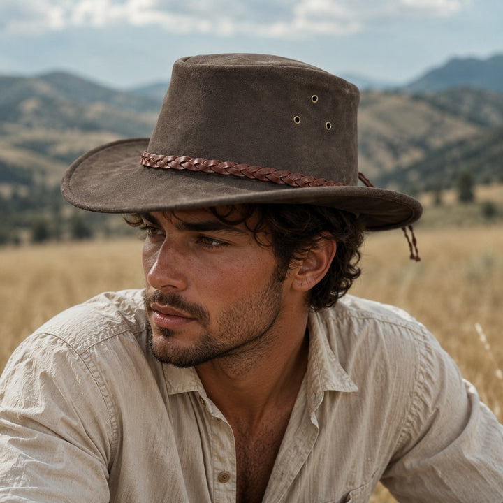 Buttermere Top Grain Leather Cowboy Hat for Men &amp; Women – Handcrafted Western Outback Hat with Braided Band &amp; Wide Brim