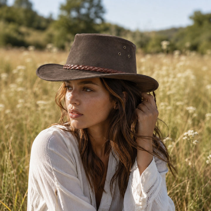 Buttermere Top Grain Leather Cowboy Hat for Men &amp; Women – Handcrafted Western Outback Hat with Braided Band &amp; Wide Brim