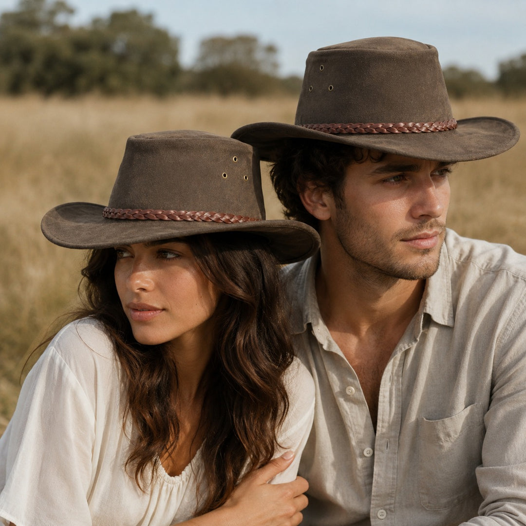 Buttermere Top Grain Leather Cowboy Hat for Men &amp; Women – Handcrafted Western Outback Hat with Braided Band &amp; Wide Brim