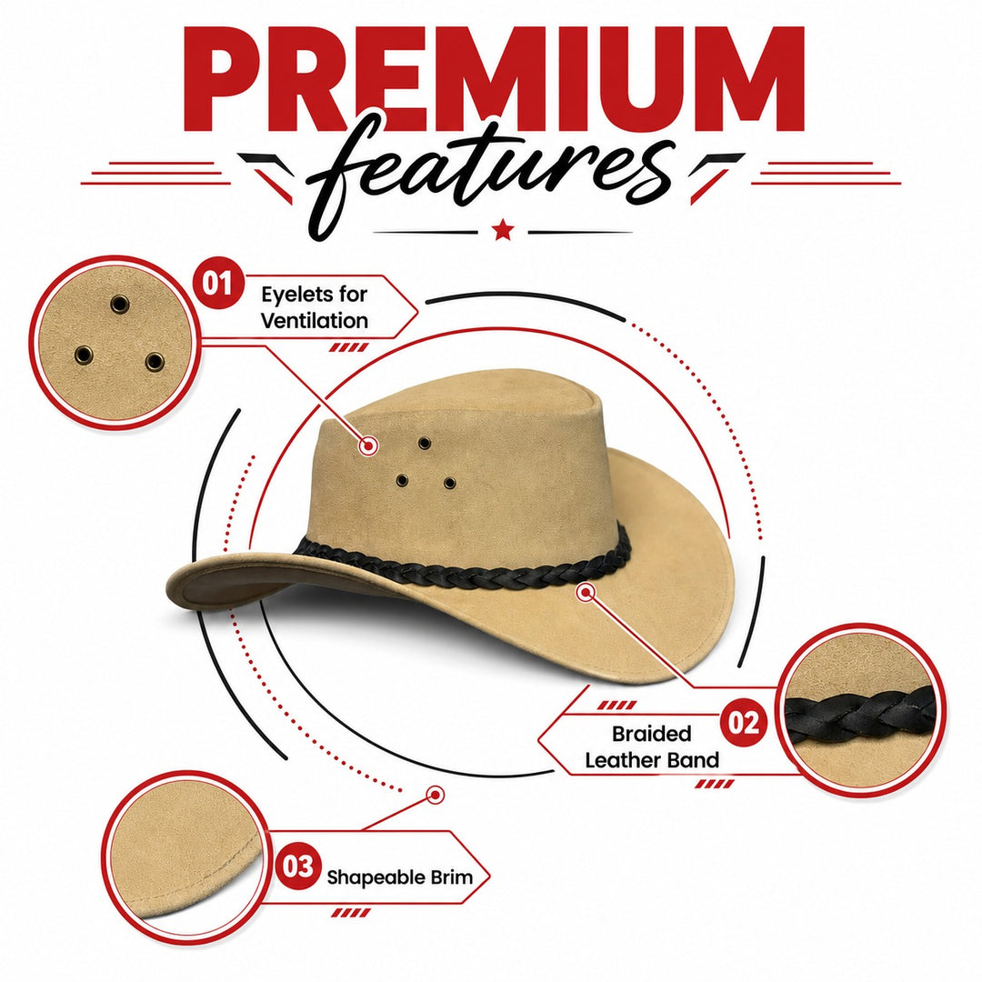 Buttermere Top Grain Leather Cowboy Hat for Men &amp; Women – Handcrafted Western Outback Hat with Braided Band &amp; Wide Brim