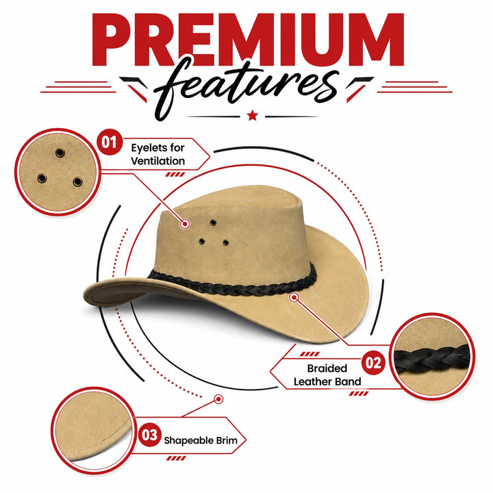 Buttermere Top Grain Leather Cowboy Hat for Men &amp; Women – Handcrafted Western Outback Hat with Braided Band &amp; Wide Brim
