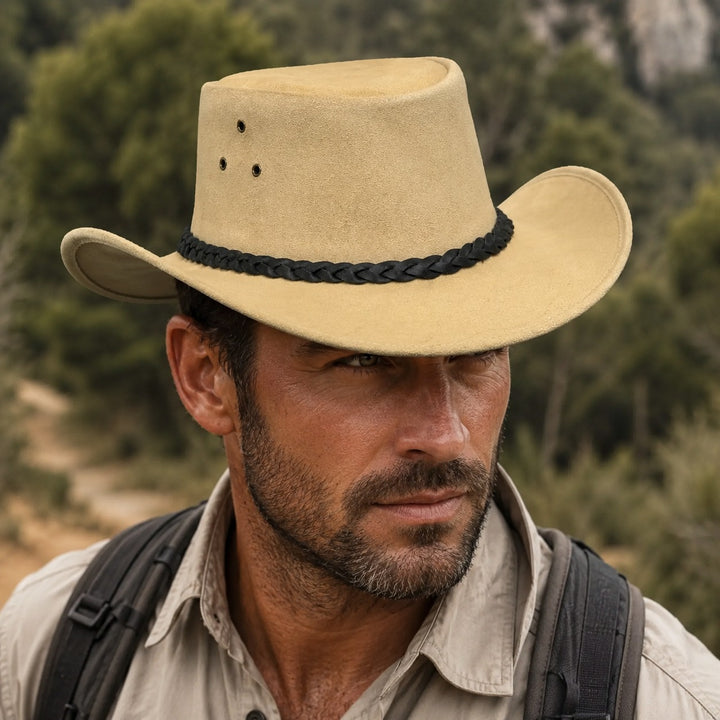 Buttermere Top Grain Leather Cowboy Hat for Men &amp; Women – Handcrafted Western Outback Hat with Braided Band &amp; Wide Brim