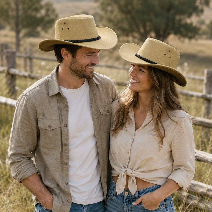 Buttermere Top Grain Leather Cowboy Hat for Men &amp; Women – Handcrafted Western Outback Hat with Braided Band &amp; Wide Brim
