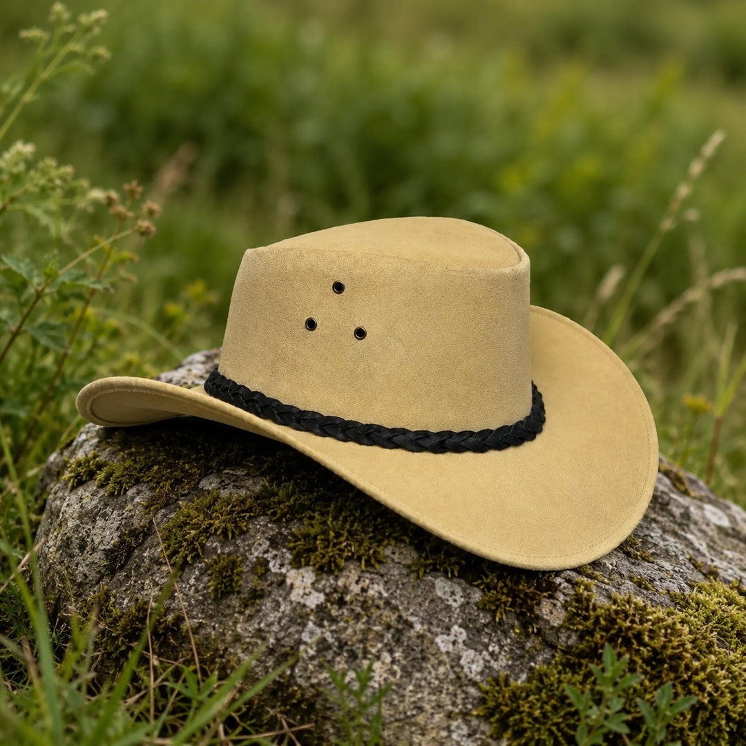 Buttermere Top Grain Leather Cowboy Hat for Men &amp; Women – Handcrafted Western Outback Hat with Braided Band &amp; Wide Brim