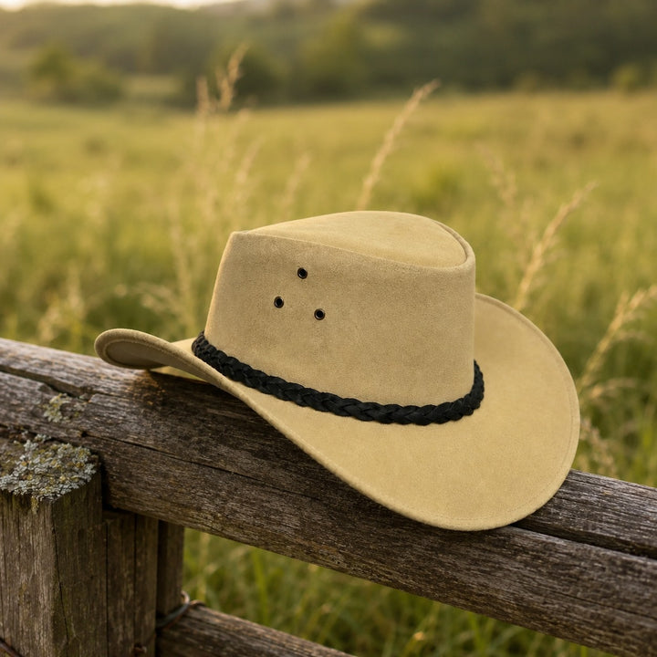 Buttermere Top Grain Leather Cowboy Hat for Men &amp; Women – Handcrafted Western Outback Hat with Braided Band &amp; Wide Brim