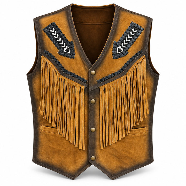 Suede Western Leather Vest with Fringes&amp; Beaded Unisex