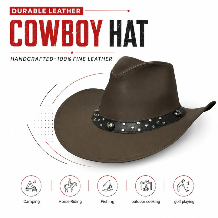 Leather Scootin Bar Cowboy Hat – 100% Top Grain Leather Western Hat for Men &amp; Women, Shapeable Brim, Handcrafted Outback Hat