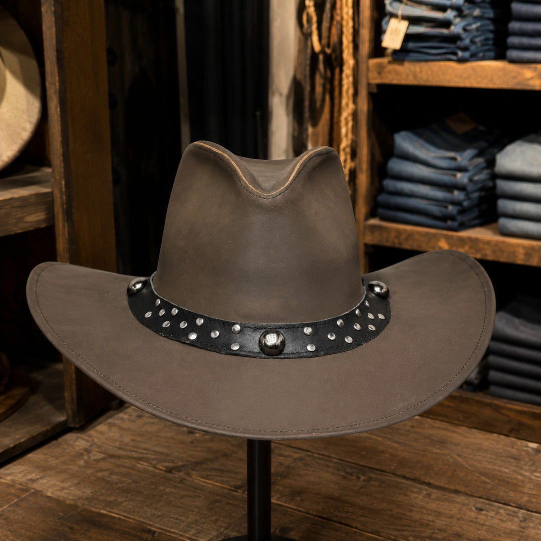 Leather Scootin Bar Cowboy Hat – 100% Top Grain Leather Western Hat for Men &amp; Women, Shapeable Brim, Handcrafted Outback Hat