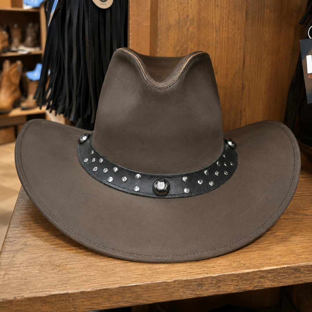 Leather Scootin Bar Cowboy Hat – 100% Top Grain Leather Western Hat for Men &amp; Women, Shapeable Brim, Handcrafted Outback Hat