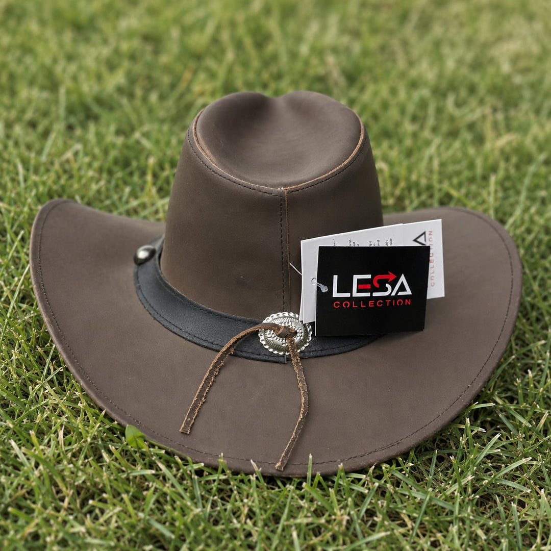 Leather Scootin Bar Cowboy Hat – 100% Top Grain Leather Western Hat for Men &amp; Women, Shapeable Brim, Handcrafted Outback Hat