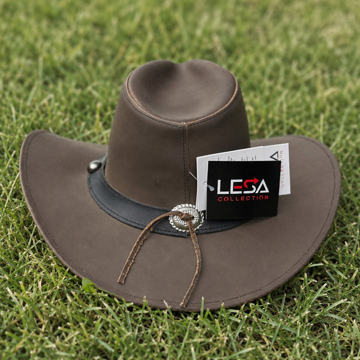 Leather Scootin Bar Cowboy Hat – 100% Top Grain Leather Western Hat for Men &amp; Women, Shapeable Brim, Handcrafted Outback Hat