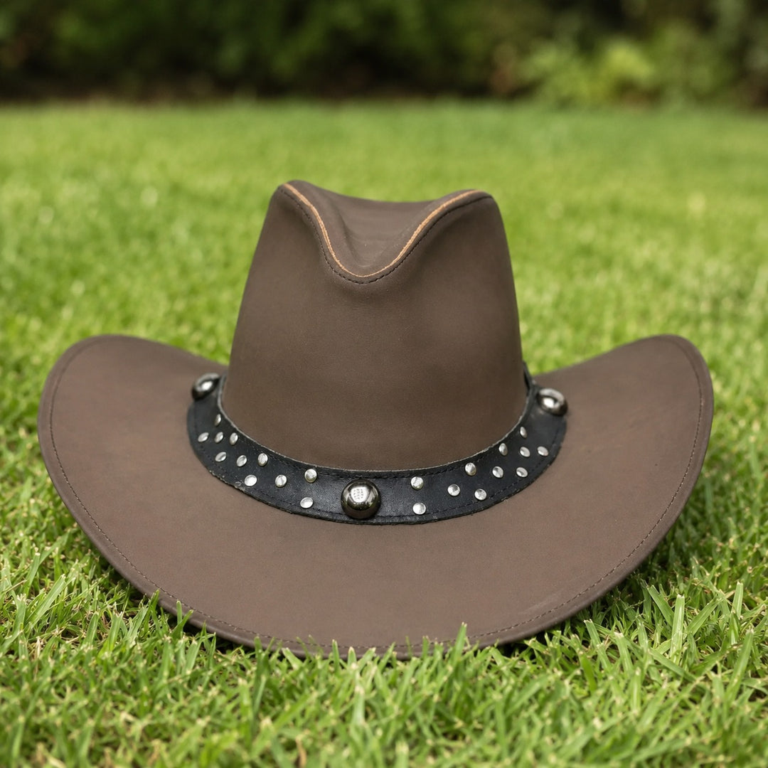 Leather Scootin Bar Cowboy Hat – 100% Top Grain Leather Western Hat for Men &amp; Women, Shapeable Brim, Handcrafted Outback Hat