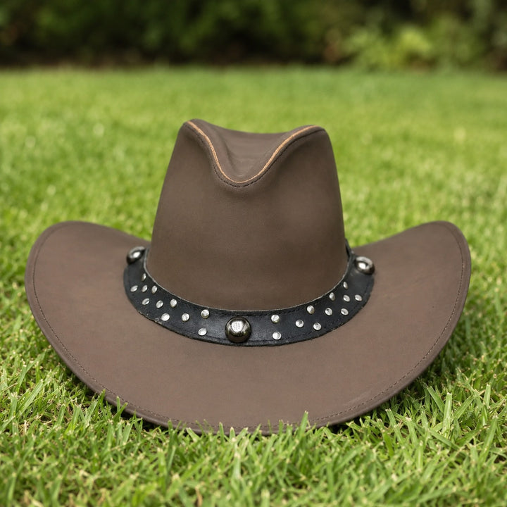 Leather Scootin Bar Cowboy Hat – 100% Top Grain Leather Western Hat for Men &amp; Women, Shapeable Brim, Handcrafted Outback Hat