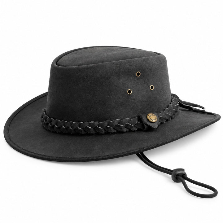 Black Australian Western Cowboy Kids Safari Leather Hat