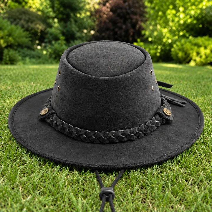 Black Australian Western Cowboy Kids Safari Leather Hat