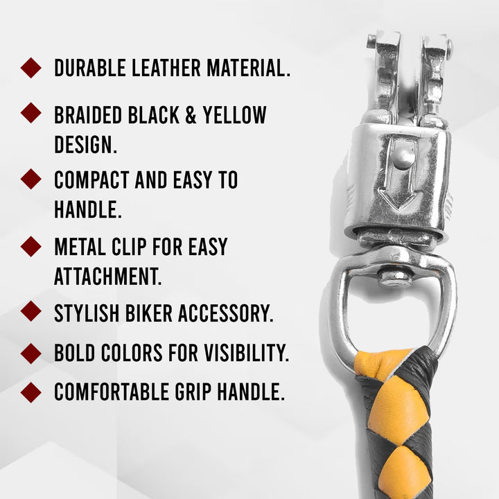 Get Back Whip 42" Biker Motorcycle Leather Whip Black &amp; Yellow