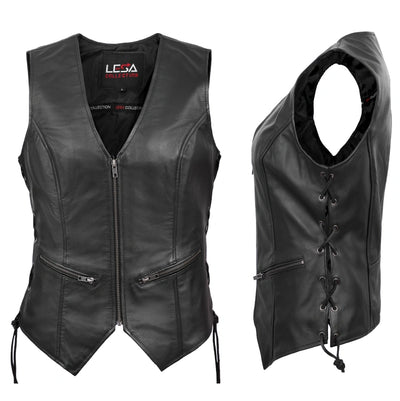 Women's Black Leather Motorcycle Vest