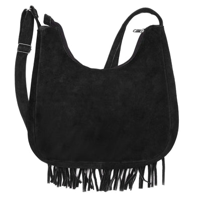 Women's Black Suede Fringe Purse Crossbody Shoulder Bag