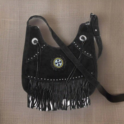 Women's Black Suede Fringe Purse Crossbody Shoulder Bag