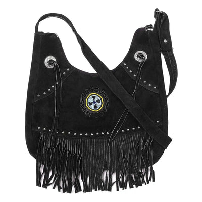 Women's Black Suede Fringe Purse Crossbody Shoulder Bag