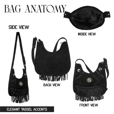 Women's Black Suede Fringe Purse Crossbody Shoulder Bag
