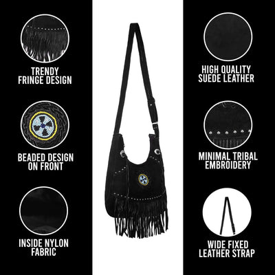 Women's Black Suede Fringe Purse Crossbody Shoulder Bag