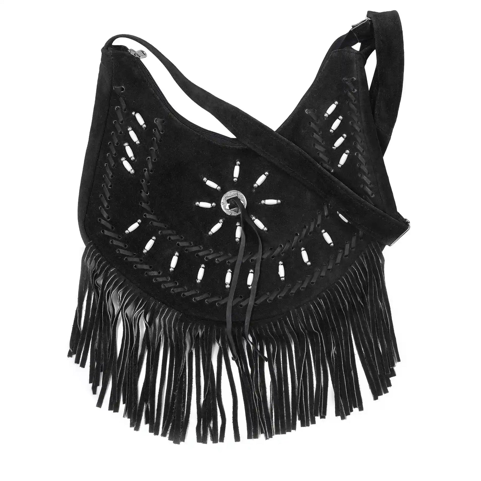 Women's Black Suede Fringe Purse Shoulder Crossbody Bag