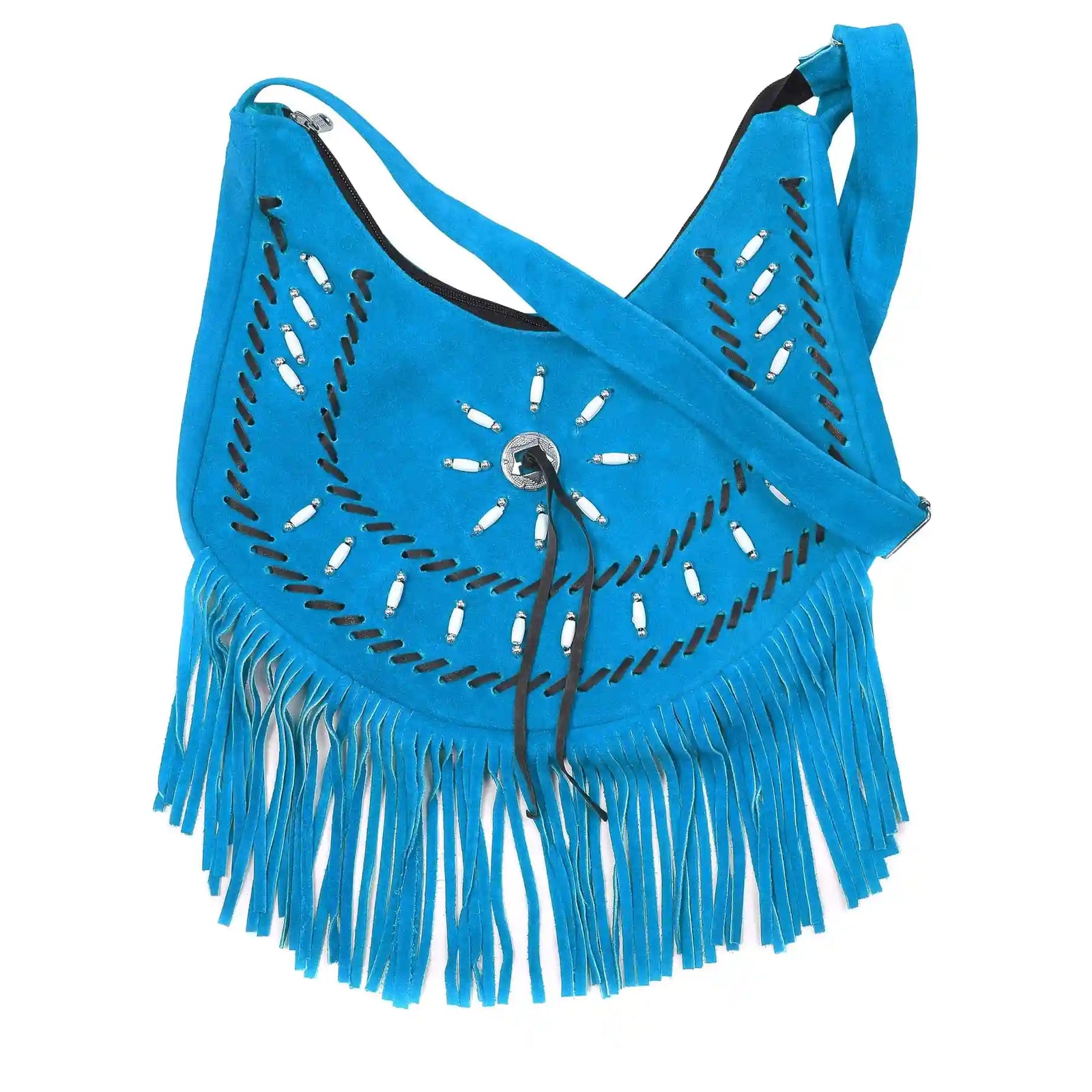 Women's Blue Suede Fringe Purse Shoulder Crossbody Bag
