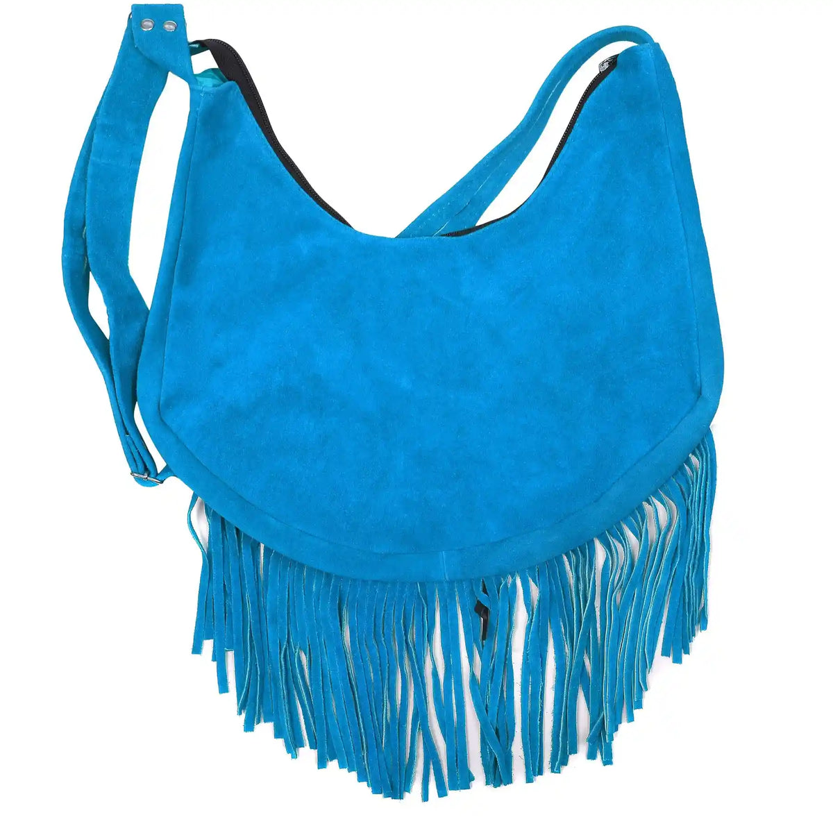 Women's Blue Suede Fringe Purse Shoulder Crossbody Bag