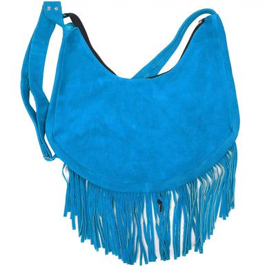 Women's Blue Suede Fringe Purse Shoulder Crossbody Bag