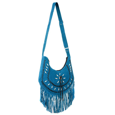Women's Blue Suede Fringe Purse Shoulder Crossbody Bag