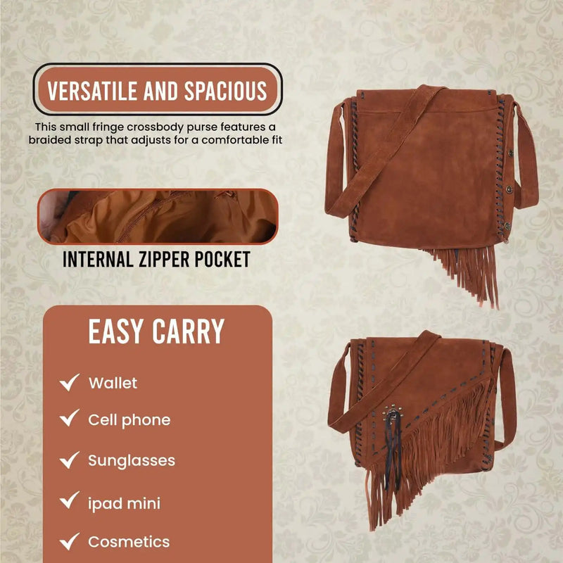 Women’s Brown Suede Fringe Crossbody Bag