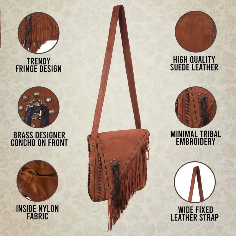 Women’s Brown Suede Fringe Crossbody Bag