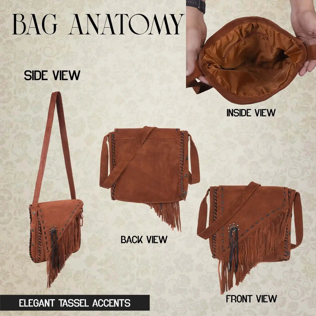 Women’s Brown Suede Fringe Crossbody Bag