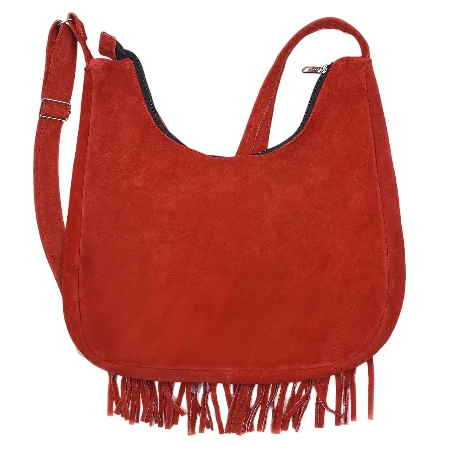 Women's Chili Red Suede Fringe Purse Shoulder Crossbody Bag