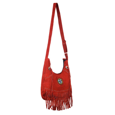 Women's Chili Red Suede Fringe Purse Shoulder Crossbody Bag