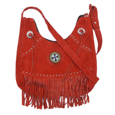 Women's Chili Red Suede Fringe Purse Shoulder Crossbody Bag